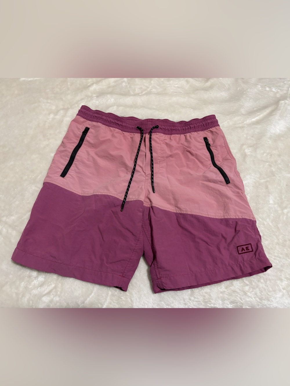 American Eagle Outfitters Two-Tone Pink Colorblock Swim Trunks